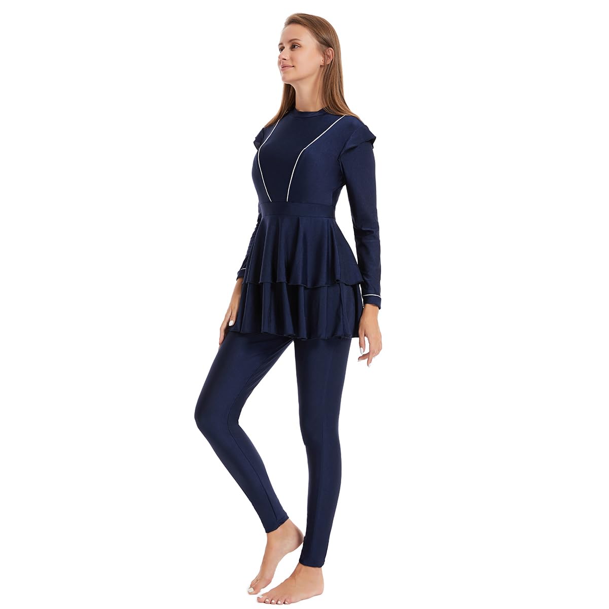 Costume da bagno musulmano da donna Burkini gonna lunga plissettata con cuffia da bagno modesto costume da bagno islamico surf rash guard set
