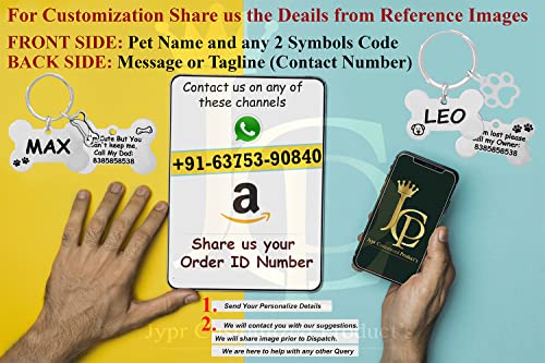 Image of Jypr Customized Product's Pet Id Tag Personalize Black Engraved Name Collar Tag For Your Loving Pet Dog, Cat, Puppy, Horse (Bone Shape 2 Mm Thick Tag With Little Bone Charm), 1 Label