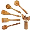 Starblue – Juego De 6 Utensilios De Cocina De Madera De Acacia, Espátulas Duraderas Y Antiarañazos Para Utensilios De Cocina Antiadherentes, Respetuosas Con El Medio Ambiente Y Ergonómicas