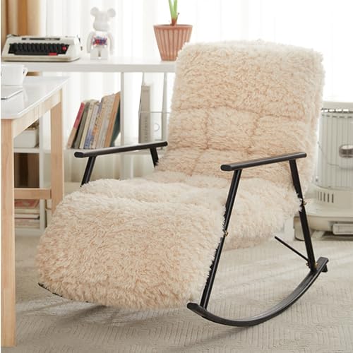 Mecedora de tela afelpada de estilo moderno con marco de acero, capacidad de 250 libras, bolsillo lateral; ideal para guardería, dormitorio o sala de estar