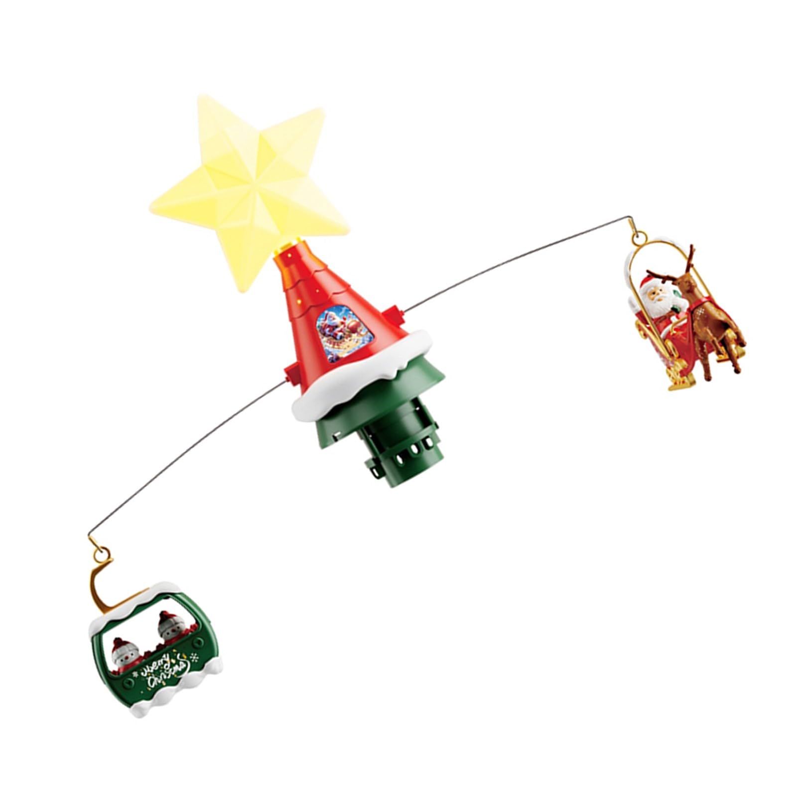 Buxuaaaa Motorized Christmas Santa Flying Bobsled Decoration with 9.8ft Cable, Adjustable LED & Festive Melodies Electric Christmas Train Tree Leader Deck