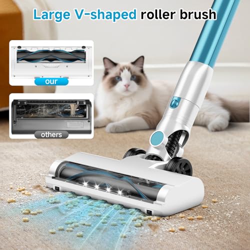 Image of Cordless Stick Vacuum Cleaner with Auto Empty System Self-Charging Base, Powerful Suction for Pet Hair on Carpet & Hardfloor, Lightweight Anti-Tangled Handheld Vacuum, HEPA Filtration, Blue