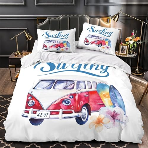 Camionnette de surf 3D imprimé housse de couette vintage plage