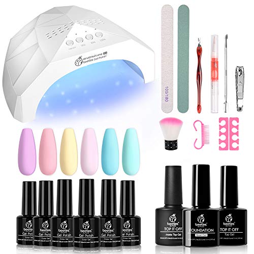 Beetles Pastel Gel Nail Polish Starter Kit with 48W UV/LED Light Nail Lamp