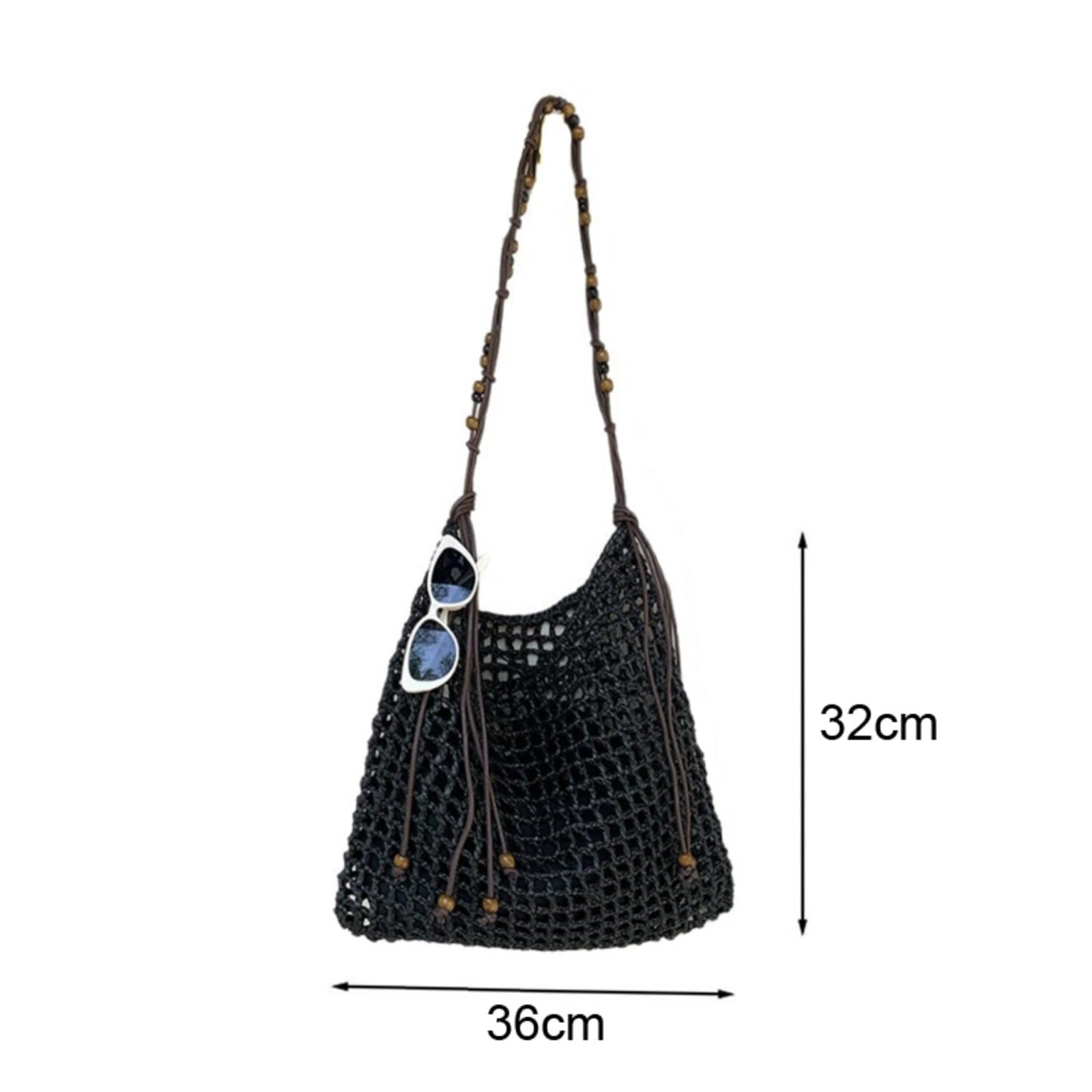 Beauty Case Borsa A Spalla Retro Elegante per Vacanze Estive di Grande capacità-Black