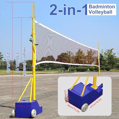 Volleyball Poles Badminton Net Frame Poles Portable Outdoor Heavy Duty Volleyball Pole with Wheels and NetAdjustable 4 Heights of 5-6.9ftfor Adult