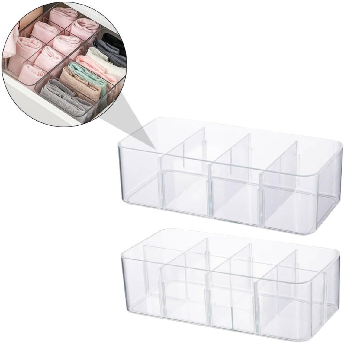 ABOOFAN 2pcs Socks Storage Box with Multiple Grids Organizer, Classified Storage Tray for Home Use, Smooth Surface Ps Material Drawer Organizer for Sundries and Socks