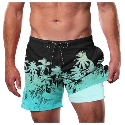 Cozople Sunga masculina com forro de compressão com costura interna de 14 cm, secagem rápida, shorts de natação leves, Árvore que muda de cor, M