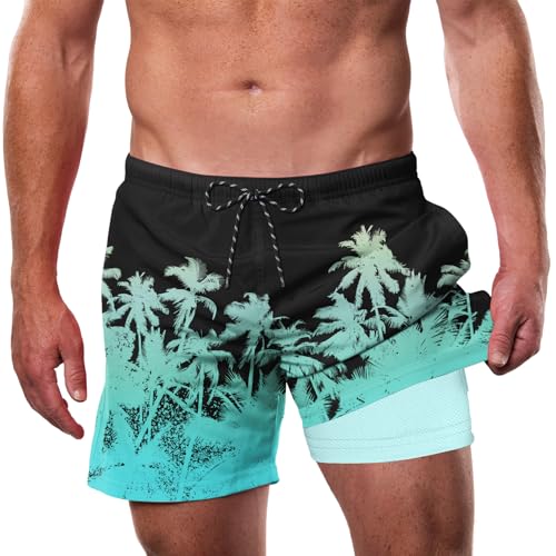 Image of Cozople Mens Swim Trunks 5.5 inch Compression Liner Swim Shorts Boxer Brief Lined Quick Dry Bathing Suit Swimwear