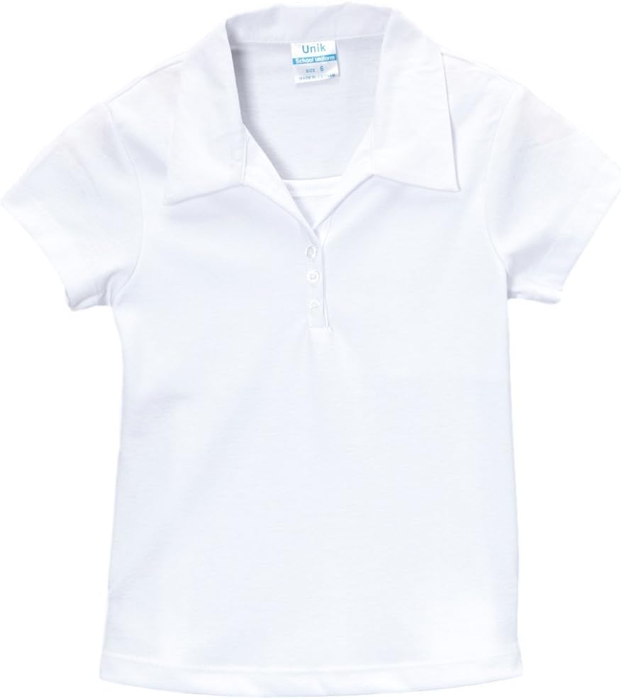 unik Girl's Uniform Triple Button Collar Shirt Short Sleeve White Navy Sky Blue Red Burgundy Hunter Green Yellow Purple