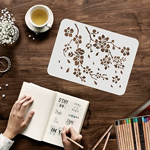 FINGERINSPIRE 4 Pcs Cherry Blossoms Stencils 29.7x21cm Cherry Blossom Branch Stencils Plastic Floral Flower Pattern Stencils Sets DIY Home Decor Stencil for Painting on Wood Floor Wall - Image 3
