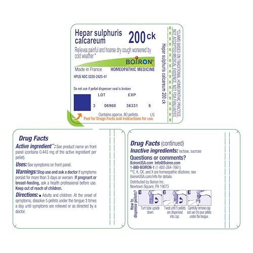 Boiron Hepar Sulphuris Calcareum 200Ck Homeopathic Medicine for Cough - 80 Pellets - image 9
