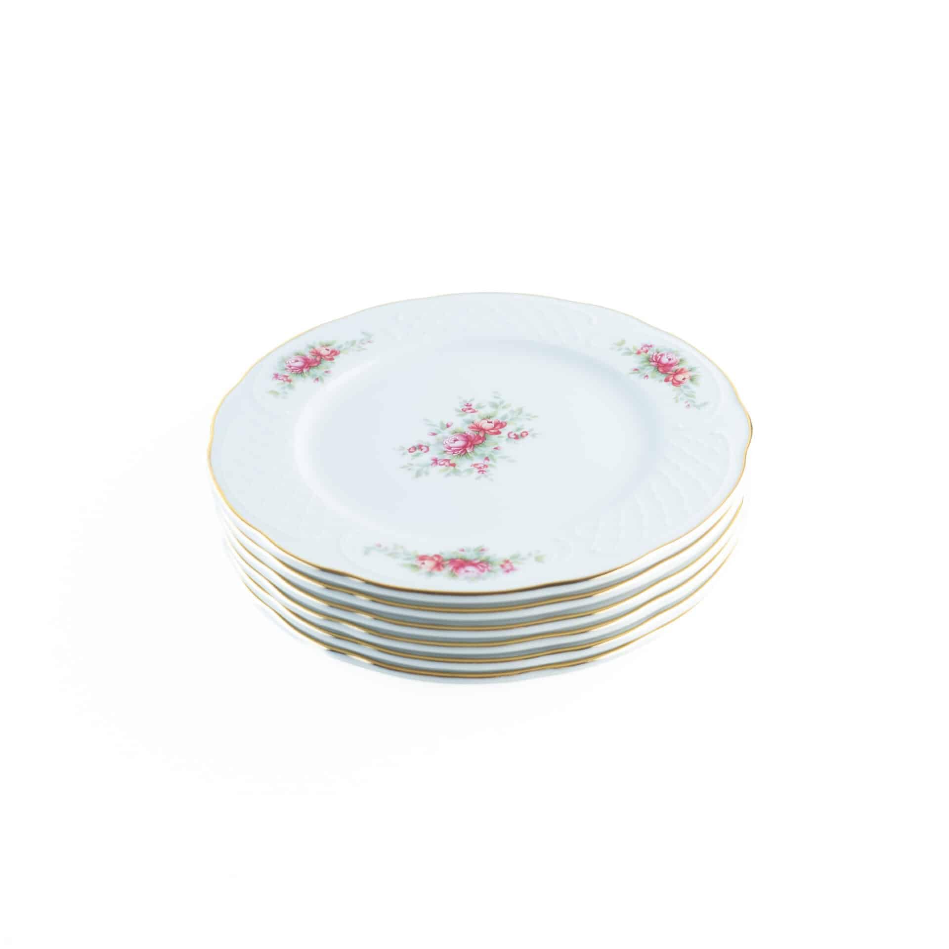 FranquiHOgar Juego de Platos de Postre de Porcelana (6 piezas) Bidasoa Irina con Motivos Florales y Filo de Oro, Piezas de Porcelana con un Acabado Fino y Decorativo
