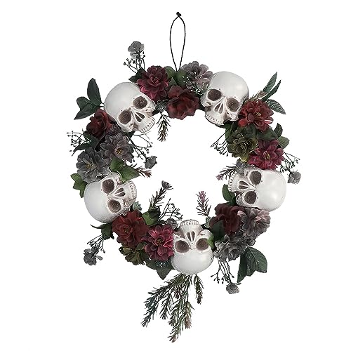 Couronne de fleurs Halloween et tête de mort Boland pour déco de porte