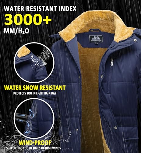 MAGCOMSEN Winter Jackets for Men Water Resistant heavy Coats Warm Fleece Lining Parka Casual Ski Puffer Jacket,Navy,L - Image 3