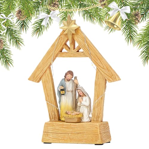 demaxiyad Juego de belén – Juego de belén Estable con Luces, decoración Interior del hogar, belén de Navidad, Escena de Pesebre de la Sagrada Familia, Figuras de belén para Navidad
