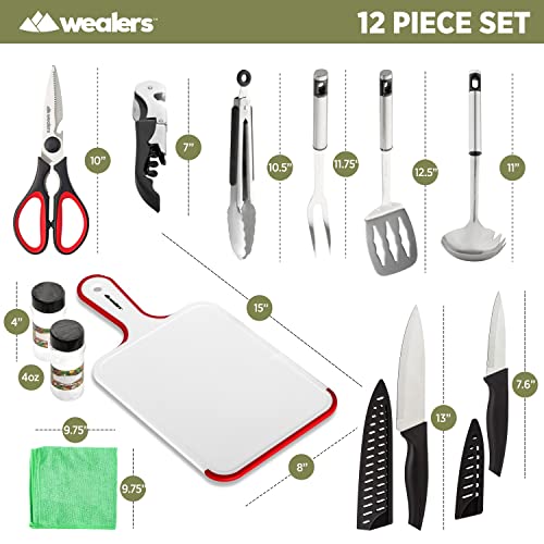 Wealers 12 Piece Camp Kitchen Cooking Utensil Set Travel Organizer Grill Accessories Portable Compact Gear for Backpacking BBQ Camping Hiking Travel Cookware Kit Water Resistant Case (Green) - Image 7