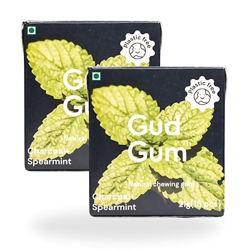 Image of Gud Gum- Natural, Plastic Free Chewing Gum- Pack of 2- No added artificial colours, flavours & sweeteners (Charcoal Mint)