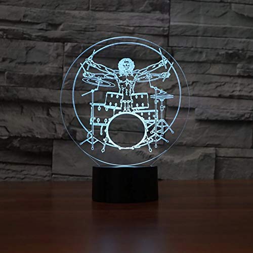 Preisvergleich Produktbild Schlagzeug 3D Illusion Nachtlicht Rock Musikinstrumente LED Nachtlicht Schreibtisch Tischlampe 7 Farbwechsel Baby Sleeping Lightin