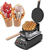 WantJoin Bubble Waffeleisen Waffle Maker Elektrische Waffelmaschine Waffelgerät Edelstahl Ei Waffeleisen 180° Drehbare Elektrische 1400W 30pcs (Schwarz Titanstahl)