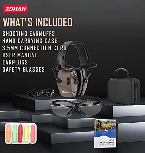 Zohan Em054 Electronic Ear Protection For Shooting Range With Sound Amplification Noise Reduction, Ear Muffs For Gun Range (Tan Case) #TOP1