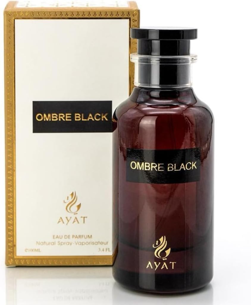 AYAT PERFUMES – Eau de Parfum OMBRE BLACK 100 ml aux Notes de Bois d'Oud, Encens & Framboise – Arabian Parfum Oriental de Dubaï pour Homme & Femme – Cadeau Parfait – Flacon Élégant Conçu aux Émirats