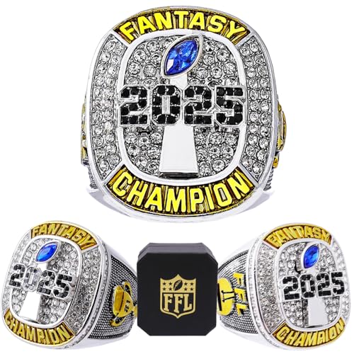 Image of 2025 Fantasy Football Championship Ring | Heavy FFL Champion Trophy Ring | Gold Silver Tone Plated Award Trophy for Fantasy Football League Winner