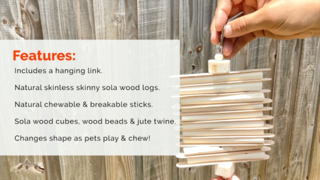 1116 Natural Sola Stick Stack - Handcrafted Hanging Bird cage Toy, Natural sola Wood Sticks, Natural Wooden Sticks, Parts can Turn Around Center, Chewing Fun for Small and Medium Size pet Birds - image 8