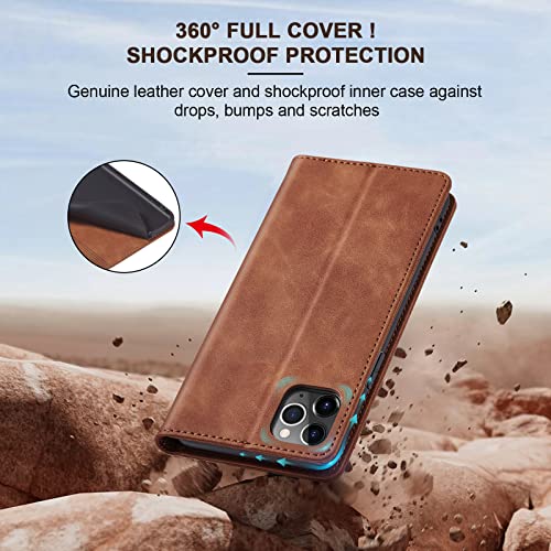 Image of Jasonyu Flip Wallet Case for iPhone 11 Pro Max,Leather Magnetic Folio Cover with Card Holder,Kickstand - TPU Shockproof Durable Protective Phone Case,Brown