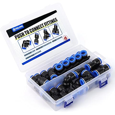 Tailonz Pneumatic 3/8 inch od Push to Connect Fittings Pneumatic Fittings kit 5 Spliters+5 Elbows+5 tee+5 Straight (20 pcs) Cover