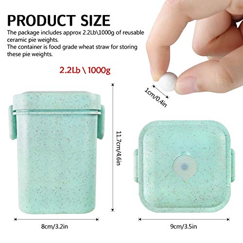 M&C Music Color Ceramic Baking Beads Pie Weights Reusable 10mm Natural Pie Beads Ceramic Stoneware with Wheat Straw Container 35 Oz Total (2.2Lb|1000g) (Green) - Thumbnail 3