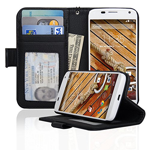 navor Motorola Moto X (First Generation) Folio PU Leather Wallet Case with Money Pocket (Black)