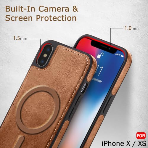 Image of TheGiftKart Genuine Leather Finish Back Cover Case for iPhone X /XS | Shockproof Design | Raised Edges for Camera & Screen Protection | Stunning Minimalist Design Cover (MagSafe Compatible, Brown)