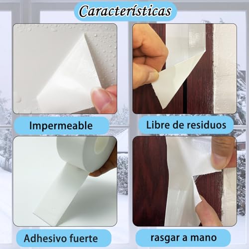 Miniatura 5 de Cinta Selladora De Ventanas Kaiheng, Blanca, A Prueba De Viento, Impermeable Se Utiliza Para Aire Acondicionado, Puertas Para Mantener Fuera El Aire Frío, El Polvo Y La Lluvia, 5cm X 30m Sin Residuos