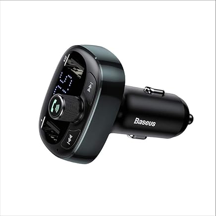 PINCHUU Cargador de Coche para iPhone Tel?fono m?vil Manos Libres Transmisor FM Kit de Coche Bluetooth Reproductor de MP3 LCD Cargador de tel?fono para Coche con Doble Puerto USB