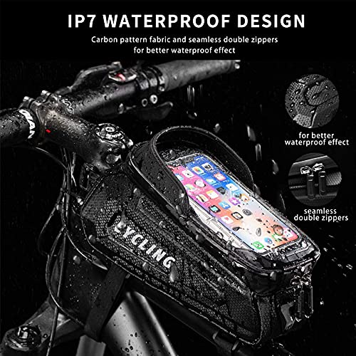 Image of Bike Bag Bicycle Bag, Bike Frame Bag, IP67 Waterproof Bike Pouch Bag, Bike Bicycle Accessories, EVA 3D Hard Bike Handlebar Bag, Bike Phone Holder Mount Designed for 4.7'' to 7'' Phone