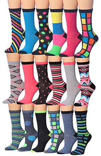 Tipi Toe Women's 18-Pairs Value Pack Colorful Super Classy Fashion Crew Socks (WC61-18)