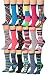 Tipi Toe Women's 18-Pairs Value Pack Colorful Crazy Funky Fashion Crew Socks, (sock size 9-11) Fits shoe size 5-9, WC61
