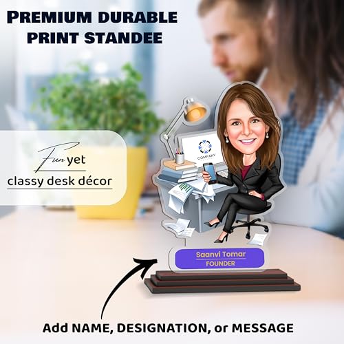 Image of SAVRI Personalized Caricature for Lady Boss-Customized Picture Caricature Standee with Name Funny & Quirky Corporate Gift | Female Boss, Madam, Manager, Senior, Birthday, Farewell & Office Desk Gifts