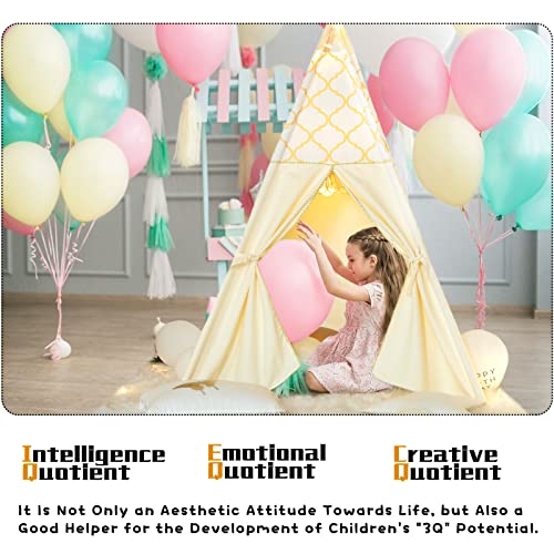 Treebud Teepee Tent For Kids, Classic Boho Pattern Play Tent For Girls & Boys With Padded Mat, Fairy Lights, Hanging Flags, Ivory Indian Children's Playhouse For Indoor & Outdoor With Carry Bag #TOP1