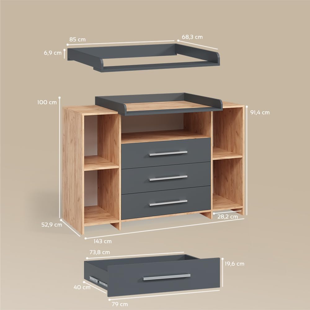Livinity Commode à Langer Torino, Anthracite/Sonoma, XL avec tiroirs
