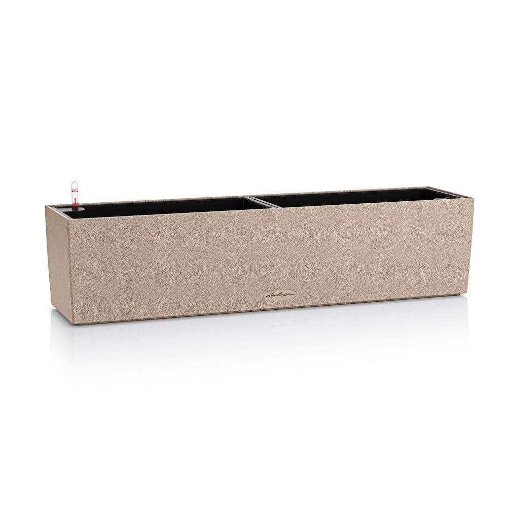 Lechuza BALCONERA Stone 80 - Maceta de riego automático para interiores y exteriores, mesa y ventana con orificio de drenaje y sustrato de plantas de poliresina H19 L79 W19 cm, color beige arena