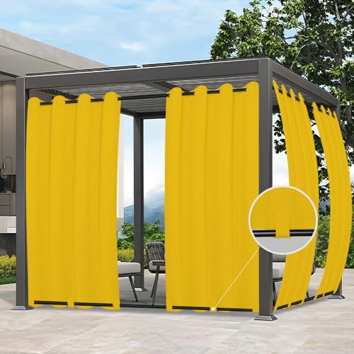 Image of Easy-Going Outdoor Curtains for Patio 1 Panel, 54x96 inch, Yellow | Waterproof, Windproof, Weatherproof Privacy Outdoor Curtains for Cabanas Porches and Pergolas, Grommet Top and Tab Bottom