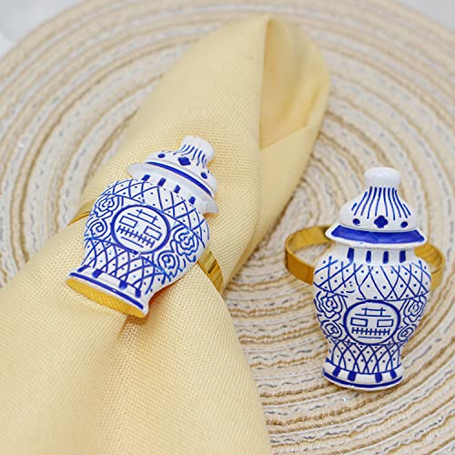 Davifina ERE53-BLUE Imitation Ceramic Napkin Ring Set Of 6 Blue Fake Porcelain Bottle Design Napkin Holder thumb #4