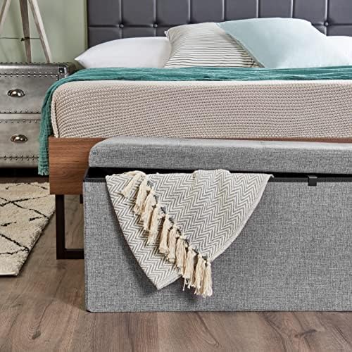 Home Treats Folding Ottoman Storage Box | Fabric Ottoman Chest and Footstool | Ideal for Toy Box, Bed End, Shoe Bench, Hallway, Seating (Grey, Large 120 Liters Capacity)