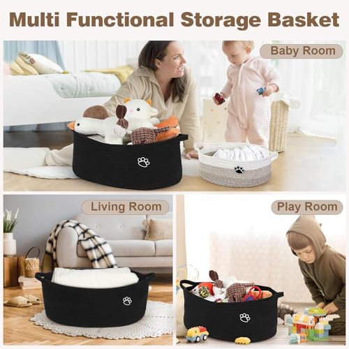 Image of Optish Dog Toy Basket, 30L Toy Box and Bin for Dog Cat Storage, 19.7 inch X 11 inch X 7.9 inch Large Woven Rope Basket for Blankets, Living Room, Bedroom, Black
