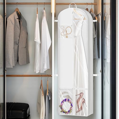 Simple Houseware 70-Inch Long, 8-Inch Gusseted Wedding Dress Garment Bag with Pockets, White thumbnail 5