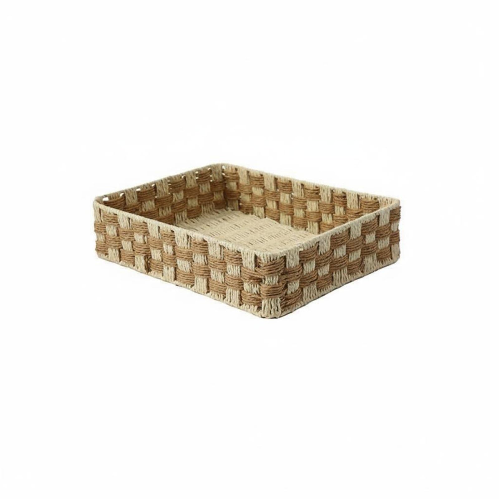 Panier de rangement tressé main XL en corde de papier à carreaux