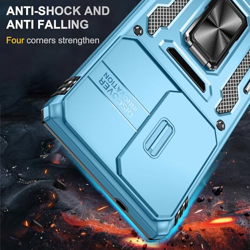 Image of Polycarbonate Slide Camera Cover with Ring Holder Mobile Phone Back Cover for Samsung Galaxy S25 Ultra (Blue)