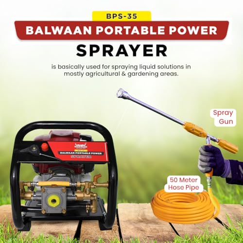 Image of Balwaan Krishi 35cc 4 Stroke Engine Power Pressure Sprayer Pump | BPS-35 | with Spray Gun & 50 Meter Hose Pipe, High Pressure Pump for Gardening, Cleaning